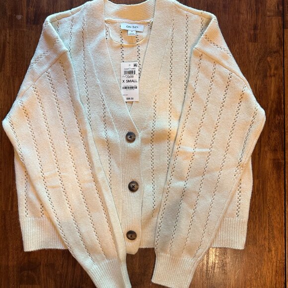 Macys Women's Pointelle-Stitch Cardigan XS Alabaster - Picture 4 of 4